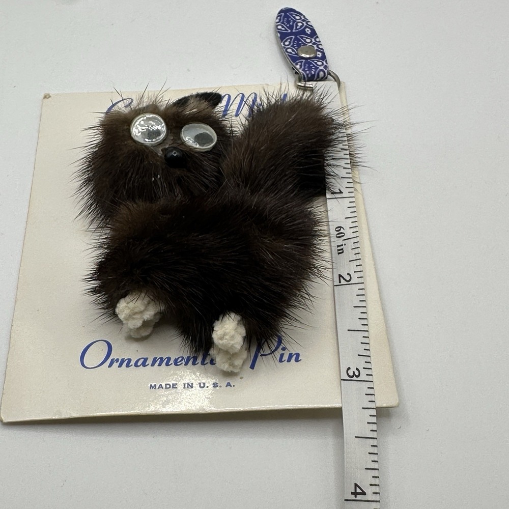 Vintage Genuine Mink Cat Brooch Pin On Original Card Novelty Fur Animal USA - Picture 6 of 8